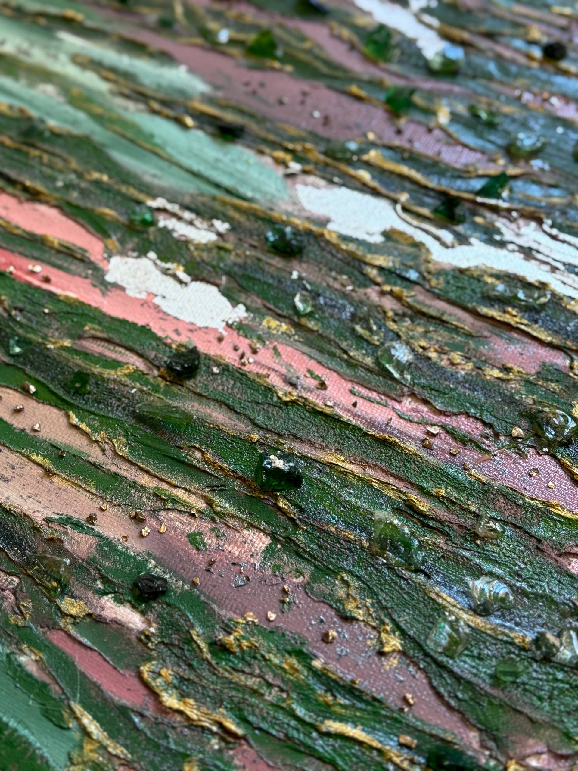 The Pond of Tears, detail image 4, canvas, oil, texture paste, glass chips, silver leaf, 40×80 cm, original work by YUNA / Yuliana Popova.