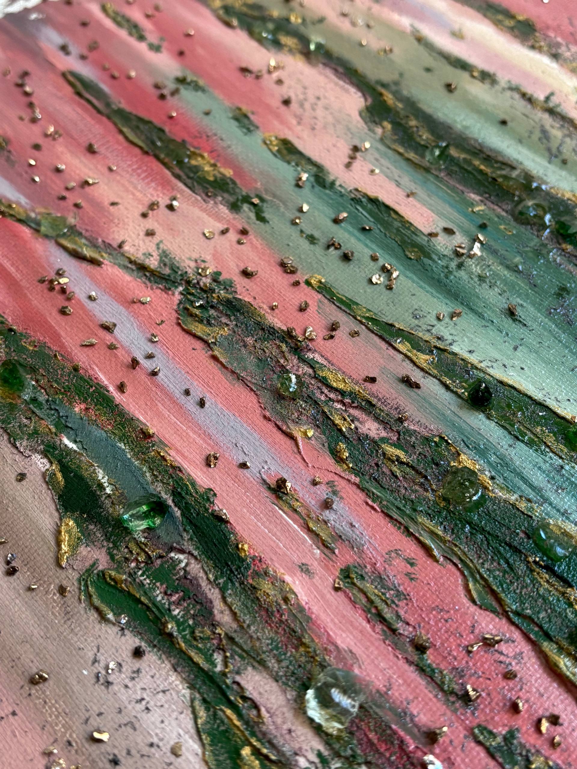 The Pond of Tears, detail image 5, canvas, oil, texture paste, glass chips, silver leaf, 40×80 cm, original work by YUNA / Yuliana Popova.
