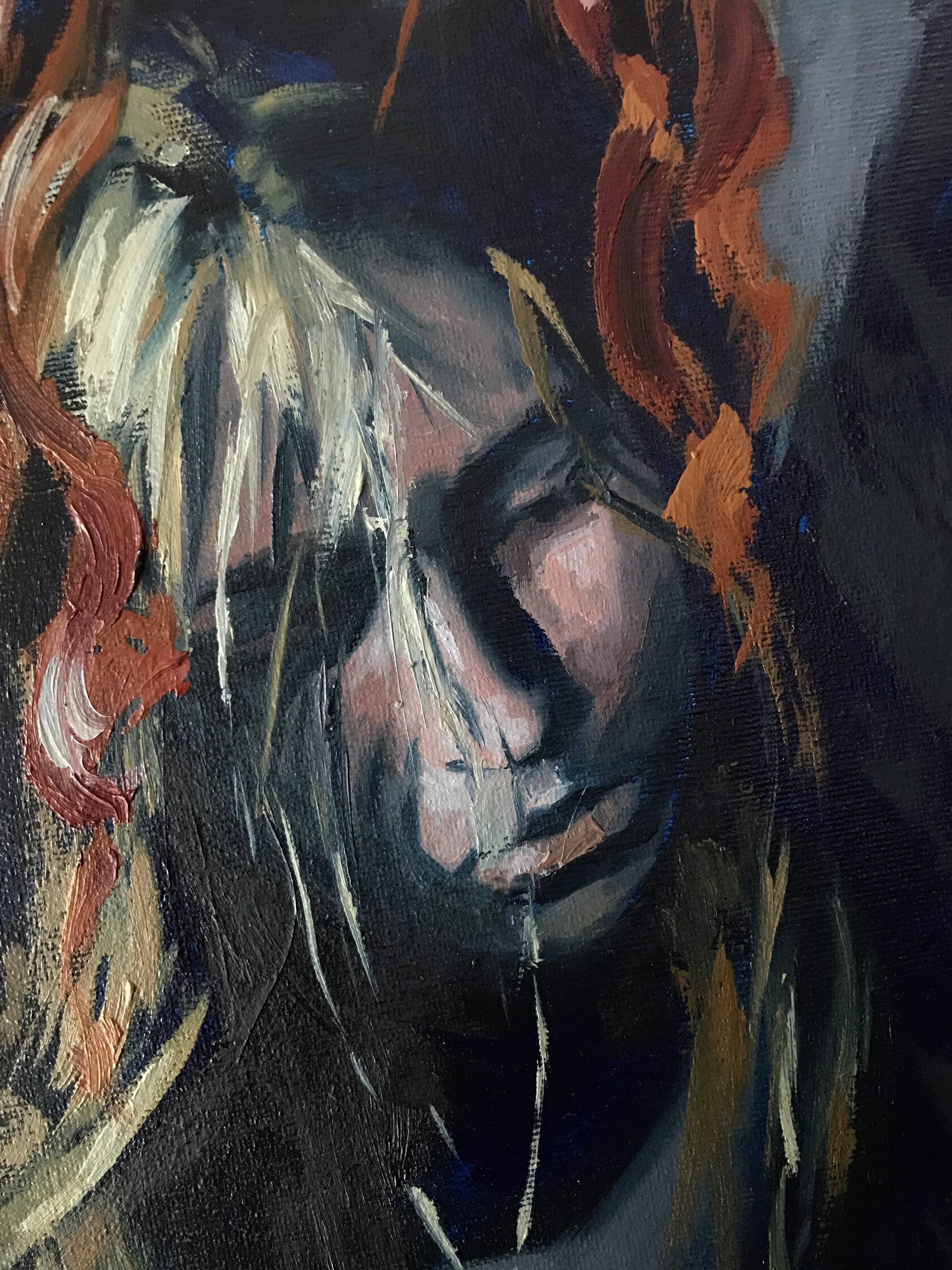 You Are Safe, detail image 5, canvas board, acrylic, oil, 40×50 cm, original work by YUNA / Yuliana Popova.